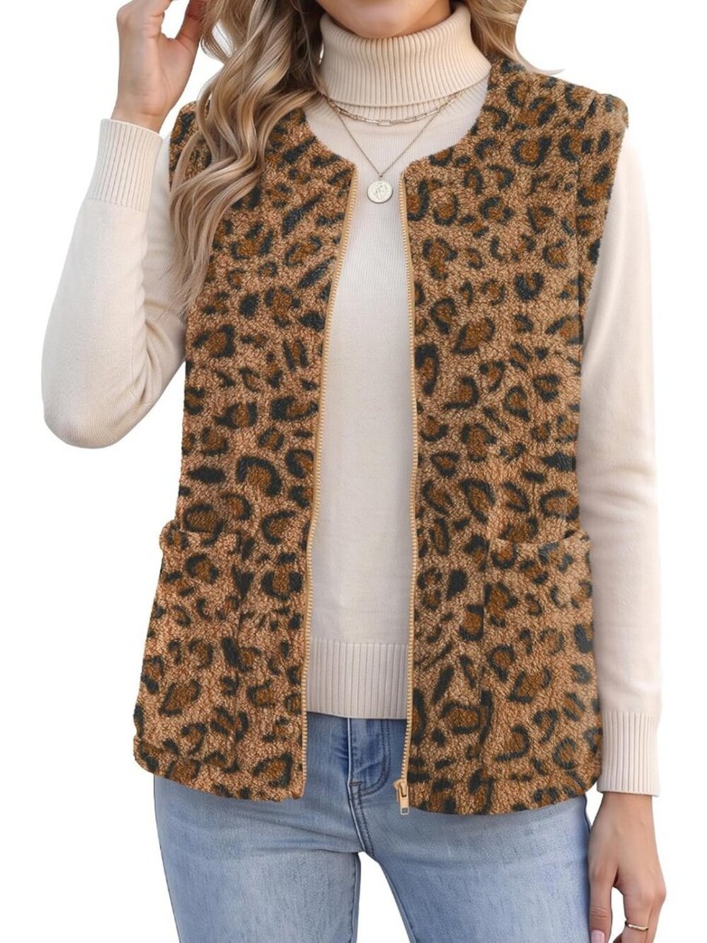 Cozy Fuzzy Fleece Vest for Women | Warm Sleeveless Zip-Up Sherpa Jacket